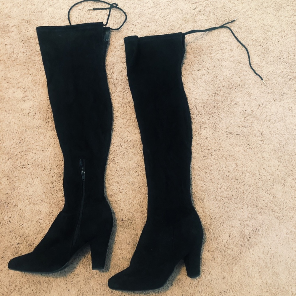 Thigh High Black Velvet Boots